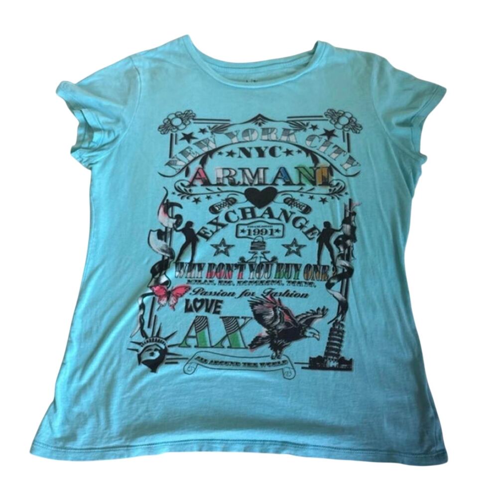 Armani Exchange baby blue graphic T-Shirt